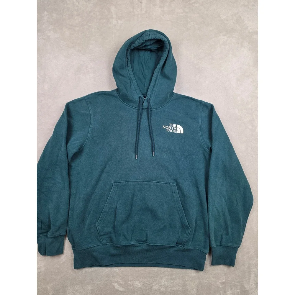 The North Face Hoodie Mens M Green Blue Box Logo Graphic Pullover Sweatshirt
